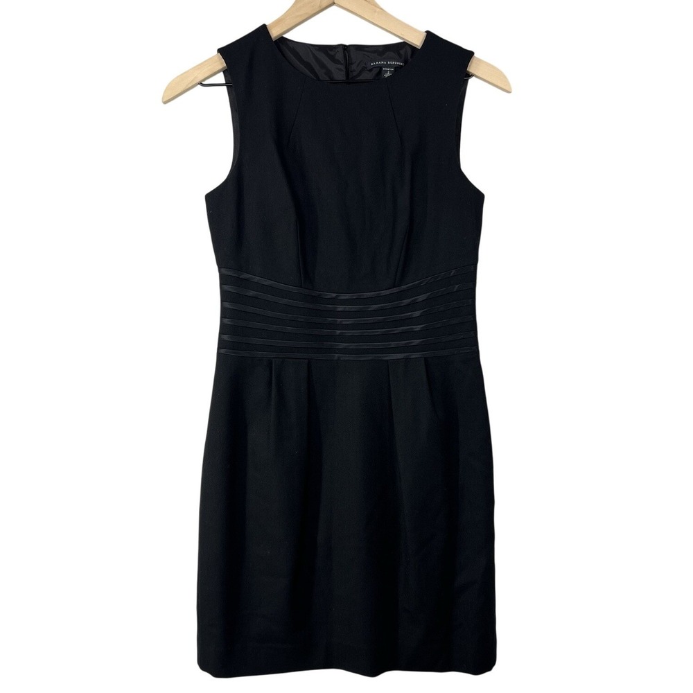 Banana Republic Black Wool Silk Trim Sleeveless Sheath Dress Size 2 Stretch